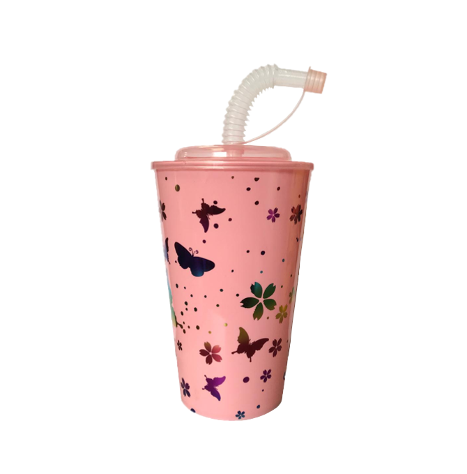 500ml Reusable Plastic Juice Cup with Lid and Straw