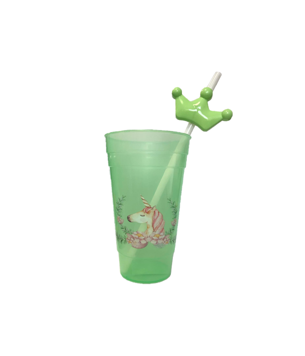 Colorful Reusable Plastic Drinking Cup with Straw Assorted Designs