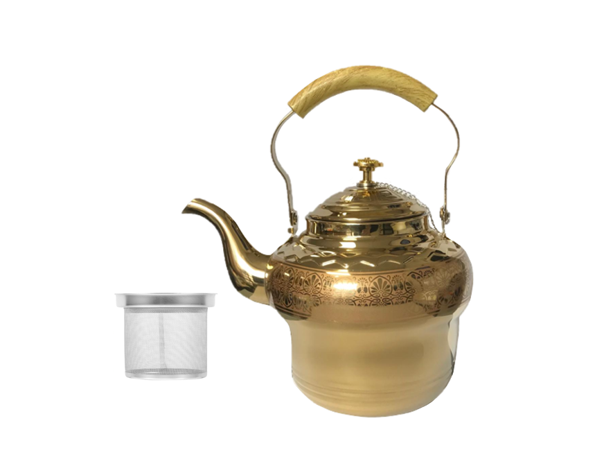 Premium Stainless Steel 2L Tea Pot with Metal Mesh Filter and Wooden Grip