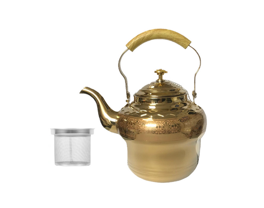 Premium Stainless Steel 2L Tea Pot with Metal Mesh Filter and Wooden Grip