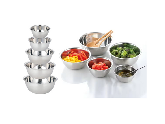 Professional Stainless Steel Mixing Bowl Set of 5 Assorted Sizes