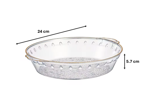 Elegant Round Transparent Plastic Fruit Bowl Serving Tray with Gold Rim 24cm