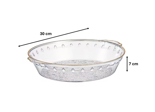 Elegant Round Transparent Plastic Fruit Bowl with Gold Rim and Handles