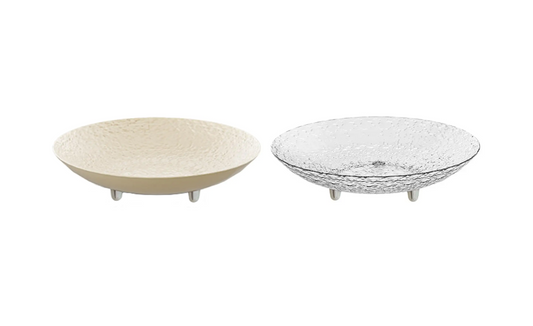 Round Plastic Fruit Bowl Serving Plate with Legs and Textured Design