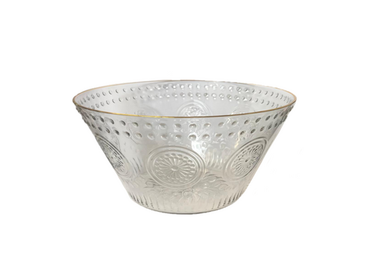 Elegant Transparent Plastic Fruit Bowl with Gold Rim 27 x 14 cm