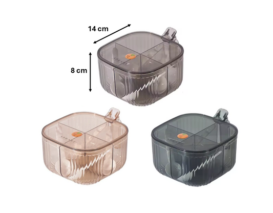 4 Compartment Seasoning Spice Storage Container with Spoons Transparent Plastic