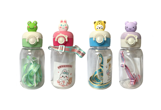 Cute Cartoon Animal Design Water Bottle with Carrier Strap