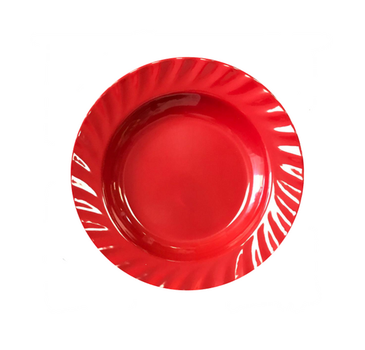Red Textured Rim Plastic Dining Plate 23cm