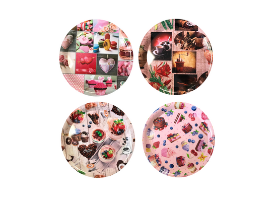 Elegant 30cm Plastic Round Serving Tray with Assorted Printed Designs
