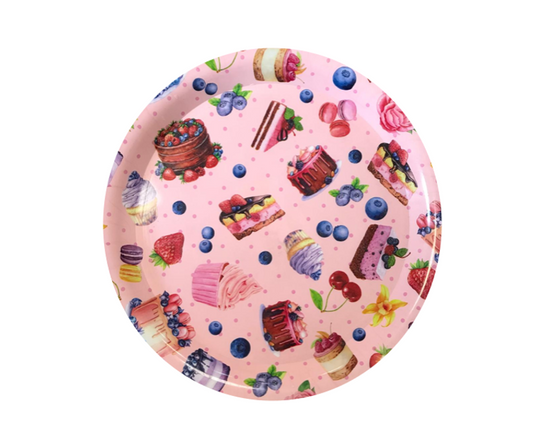 Elegant 30cm Plastic Round Serving Tray with Assorted Printed Designs