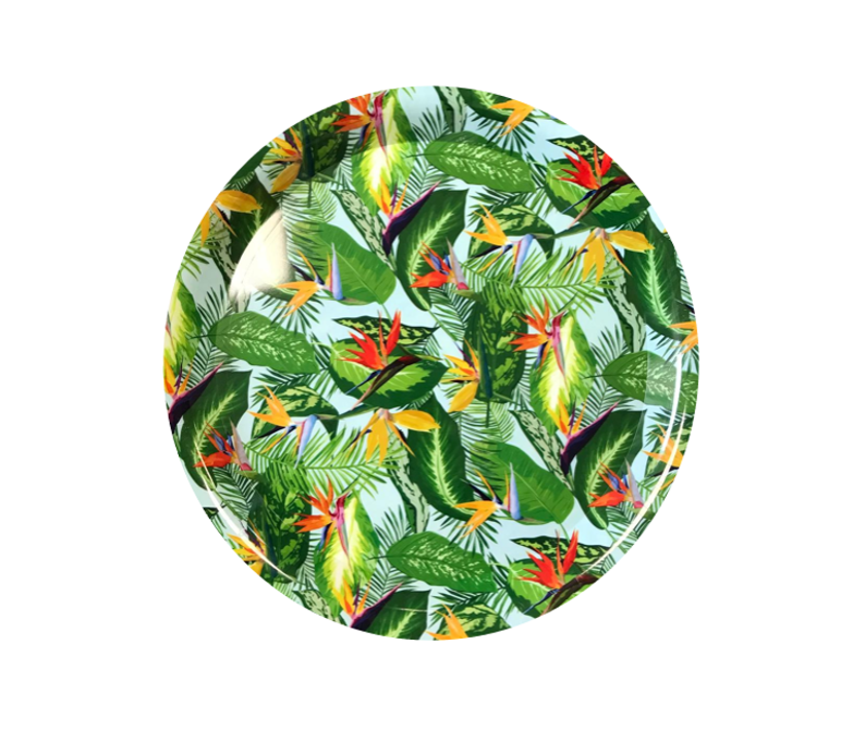 Elegant 34 cm Plastic Round Serving Tray with Unique Printed Design