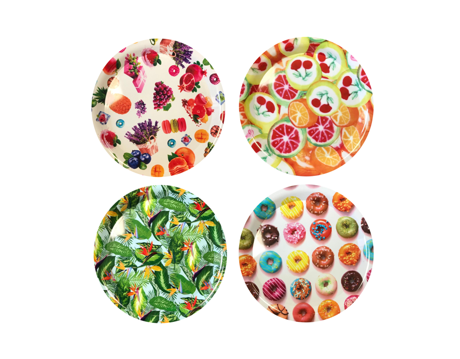 Decorative Plastic Round Serving Tray 34 cm Assorted Designs