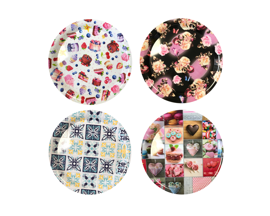 Elegant 38 cm Plastic Round Serving Tray with Assorted Printed Designs
