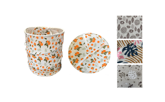 Foldable Fabric Laundry Basket with Zipper Assorted Designs