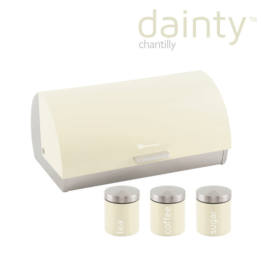 SQ Professional Gems Metal Bread Bin with 3 Canisters Chantilly Cream