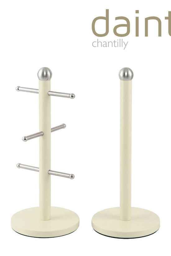 Elegant Dainty Kitchen Roll Holder Mug Tree Set in Chantilly Cream