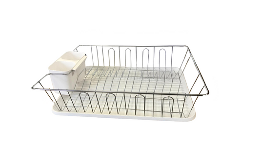Premium Plastic and Metal Dish Drainer Rack with Drip Tray 44 x 345 x 10 cm