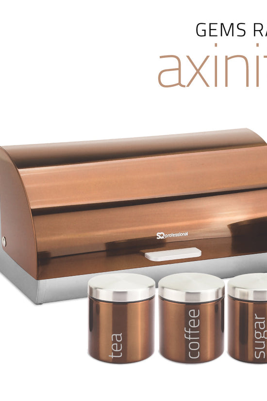 SQ Professional Gems Metal Bread Bin with 3 Canisters Axinite Tea Coffee Sugar Storage Set