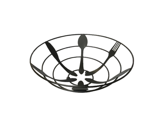 Elegant Round Metal Fruit Bowl Basket with Unique Cutlery Design