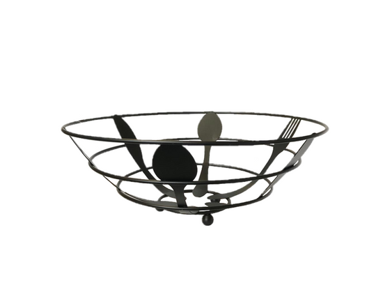 Elegant Round Metal Fruit Bowl Basket with Unique Cutlery Design