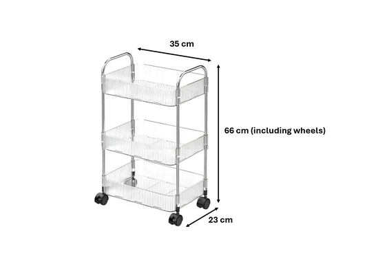 Transparent Plastic 3 Tier Storage Rack Trolley with Wheels 35x23x66 cm
