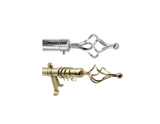 Extendable Curtain Pole with Twisted Diamond Cage Finials 3m Assorted Colours