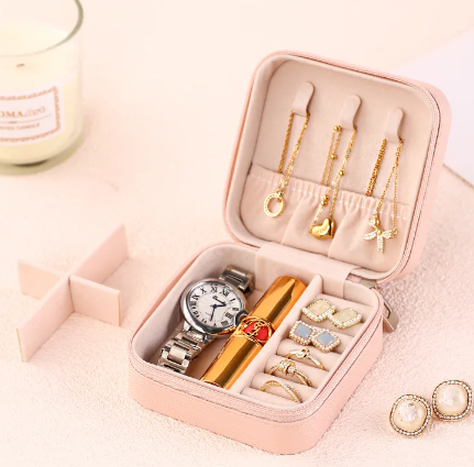 Compact Travel Jewelry Storage Organizer Box with Zipper