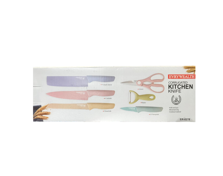 6Piece Kitchen Knife Set with Scissors in Assorted Pastel Colors