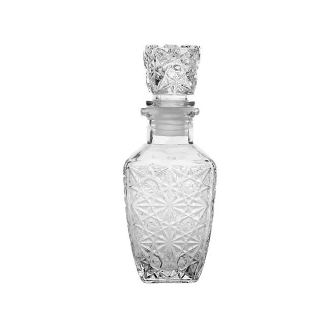 Elegant Square Patterned Glass Decanter Bottle Medium Size