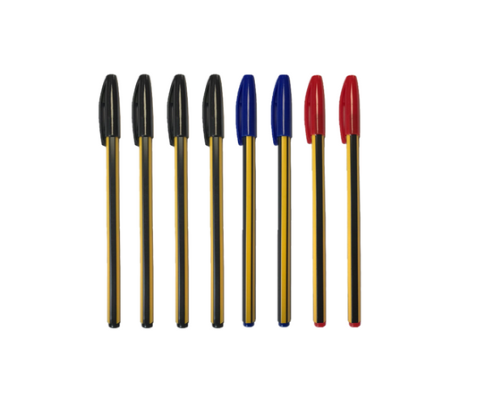 8Pack Assorted Colour Ballpoint Pens with Pull Cap