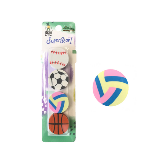 Sports Ball Design Round Erasers Pack of 4