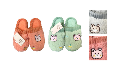 Cozy Indoor Fuzzy Bear Design House Slippers Assorted Sizes Colors