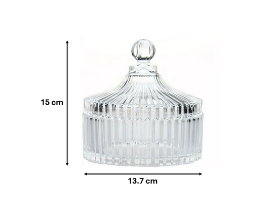 Elegant Ribbed Glass Candy Storage Jar with Lid 15 x 137 cm