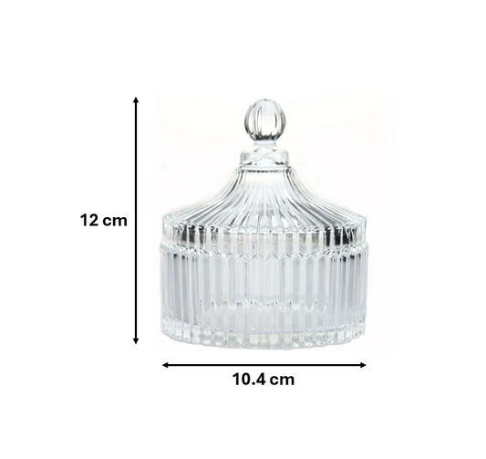 Elegant Ribbed Glass Candy Storage Jar with Lid 12 x 104 cm