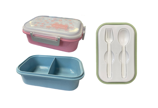 2 Compartment Lunch Box with Cutlery Assorted Colors