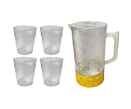 Textured Water Juice Pitcher with 4 Cups Assorted Colors