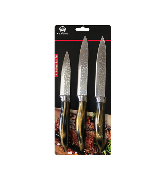 Colorful Steel Textured Kitchen Knife Set 3 Piece Bundle
