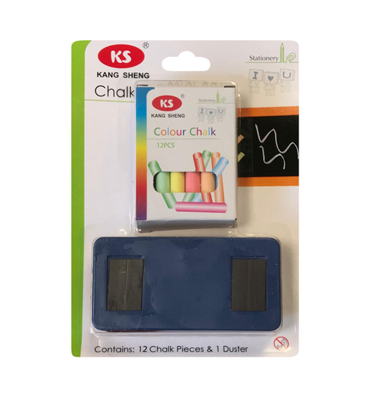 Vibrant Coloured Chalk Sticks Set with Duster Pack of 12