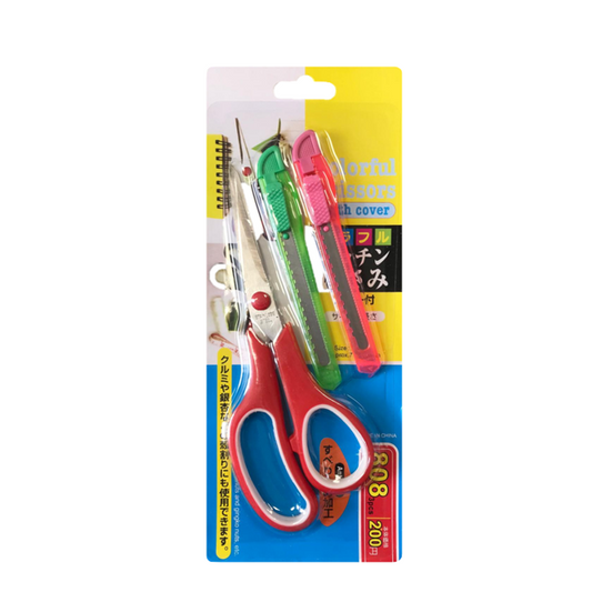 3Piece Scissor and Stanley Knife Set in Assorted Colors
