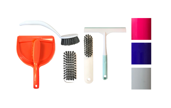 Plastic Cleaning Dustpan and Brush Set Set of 5 Assorted Colors