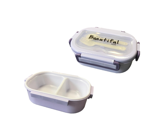 2 Compartment Lunch Box with Cutlery Set Assorted Colors