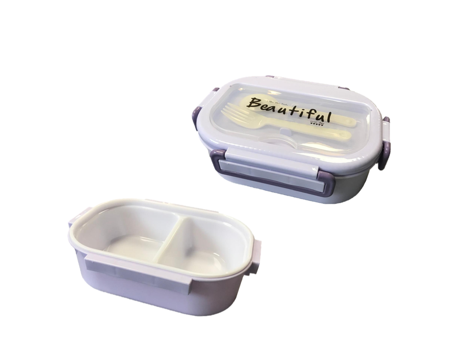 2 Compartment Lunch Box with Cutlery Set Assorted Colors