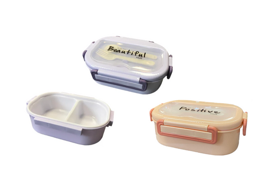 2 Compartment Lunch Box with Cutlery Set Assorted Colors