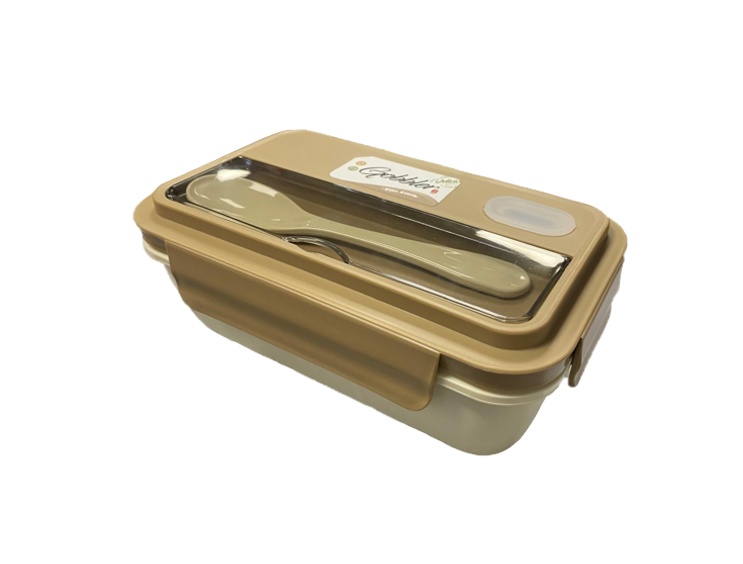 Plastic 2 Compartment Lunch Box with Spoon Assorted Colors