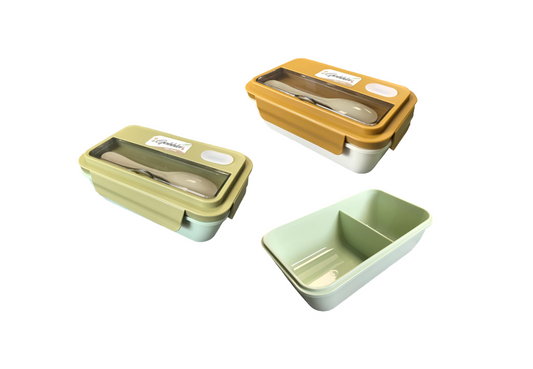 Plastic 2 Compartment Lunch Box with Spoon Assorted Colors