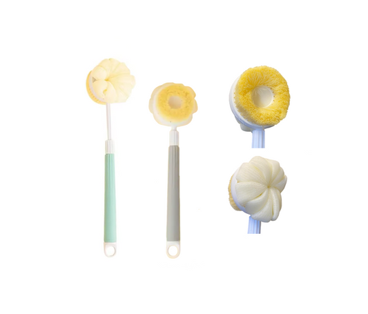 Extendable Double Sided Body Scrubbing Brush with Shower Puff