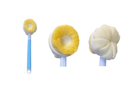 Extendable Double Sided Body Scrubbing Brush with Shower Puff