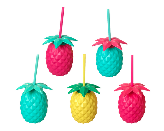 Pineapple Shaped Cocktail Glass Cup with Lid and Straw