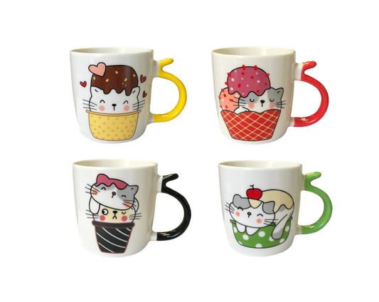 Cat Ice Cream Design Ceramic Tea Coffee Mug Assorted Designs
