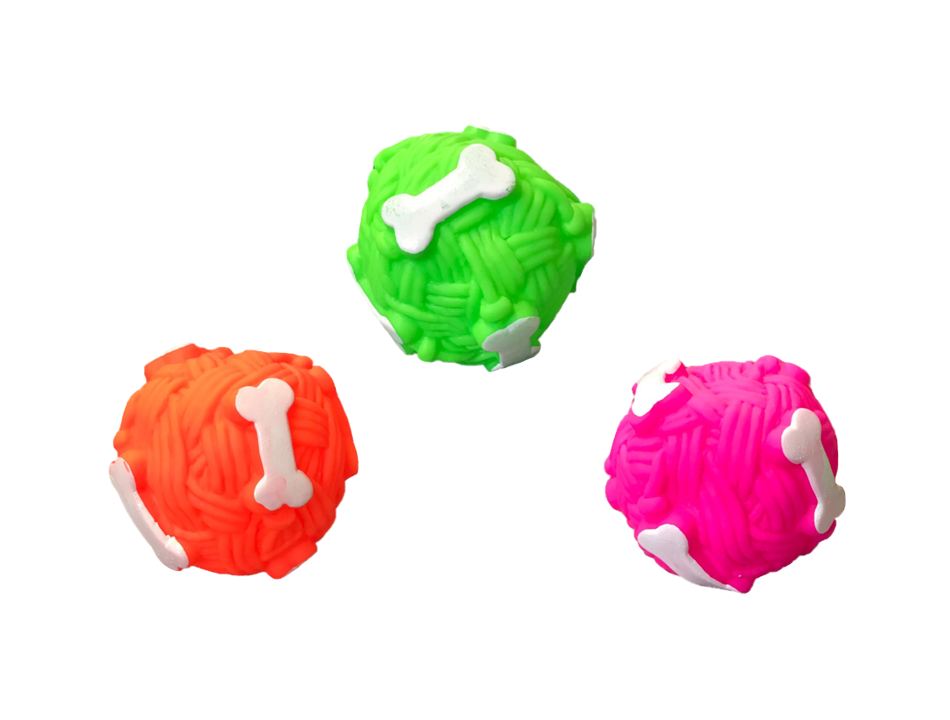 Pet Dog Toy Squeaky Yarn Ball with Bones Design Assorted Colors